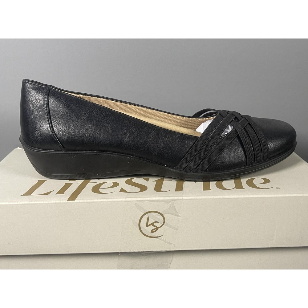 LifeStride Incredible 2 Shoes Womens Size 9.5 Black Flats Comfort Straps Slip On